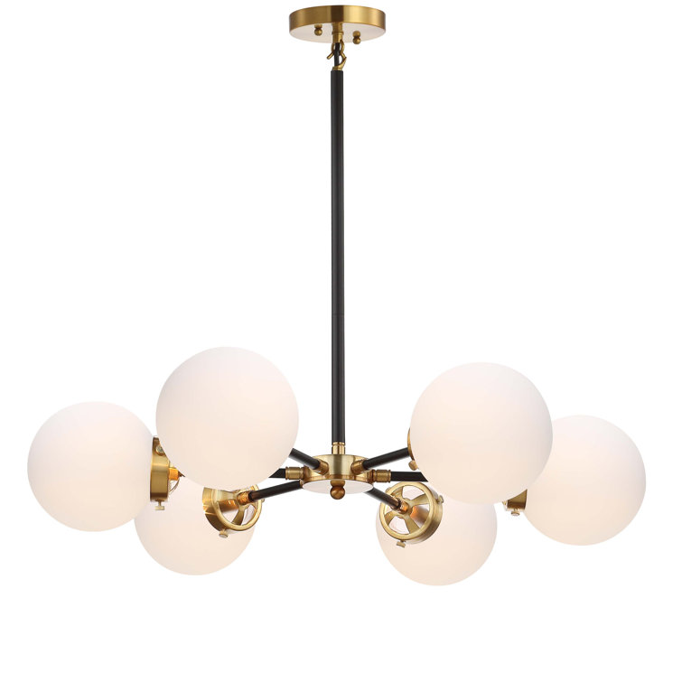 Caleb 28" Brass Gold & Black Sputnik LED Chandelier with Frosted Glass
