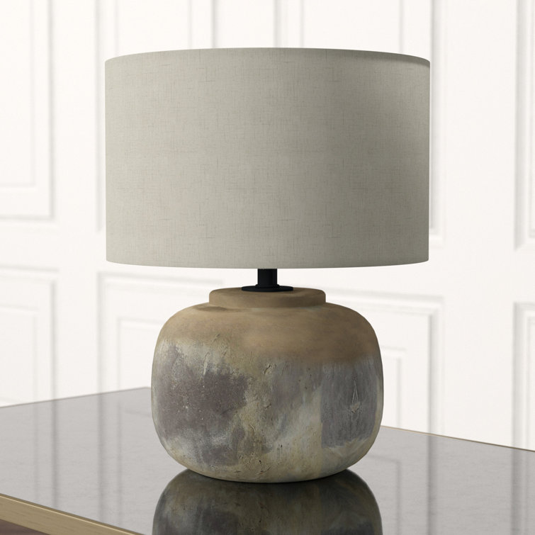 Antique Earth Concrete Table Lamp with Light Beige Linen Shade