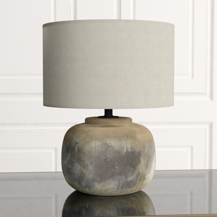 Antique Earth Concrete Table Lamp with Light Beige Linen Shade