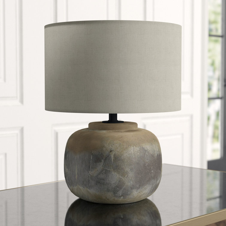 Antique Earth Concrete Table Lamp with Light Beige Linen Shade