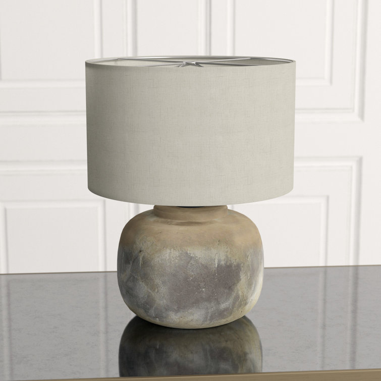 Antique Earth Concrete Table Lamp with Light Beige Linen Shade