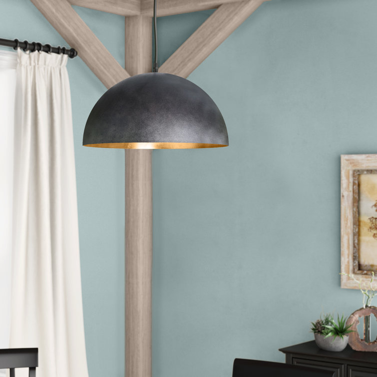 Sigmund 15" Blackened Steel Bowl Pendant with Gold-Leaf Interior