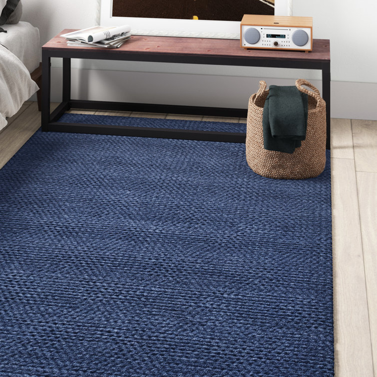Handmade Blue Wool Rectangular 8' x 10' Area Rug