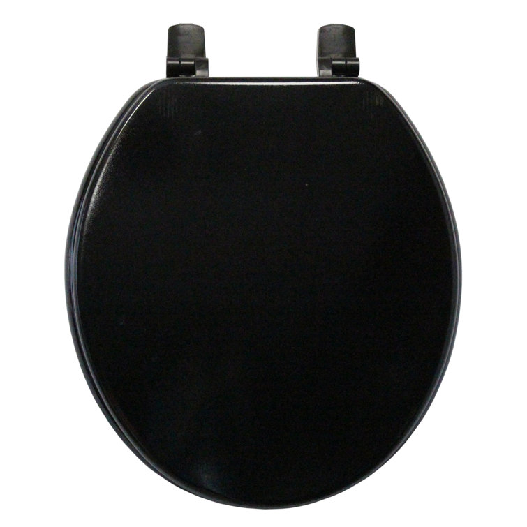 Solid Black Wood Round Toilet Seat with Non-Slip Bumpers