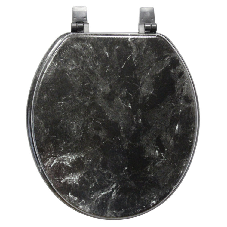 Black Marbleized Molded Wood Round Toilet Seat