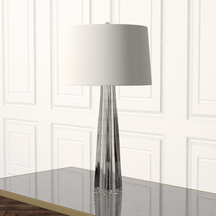 Antique Mercury Glass Star Table Lamp with Linen Shade