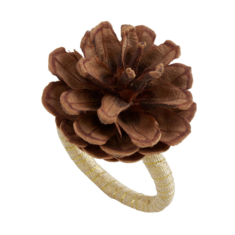 Brown Pinecone and Wood Napkin Rings Set of 4