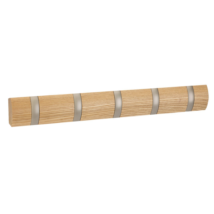 Flip 5-Hook Natural Solid Wood Wall-Mounted Coat Rack