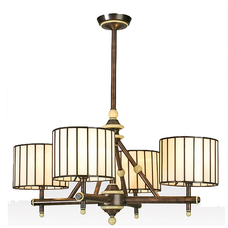 Mahogany Bronze 4-Light Chandelier with Beige Glass Shades