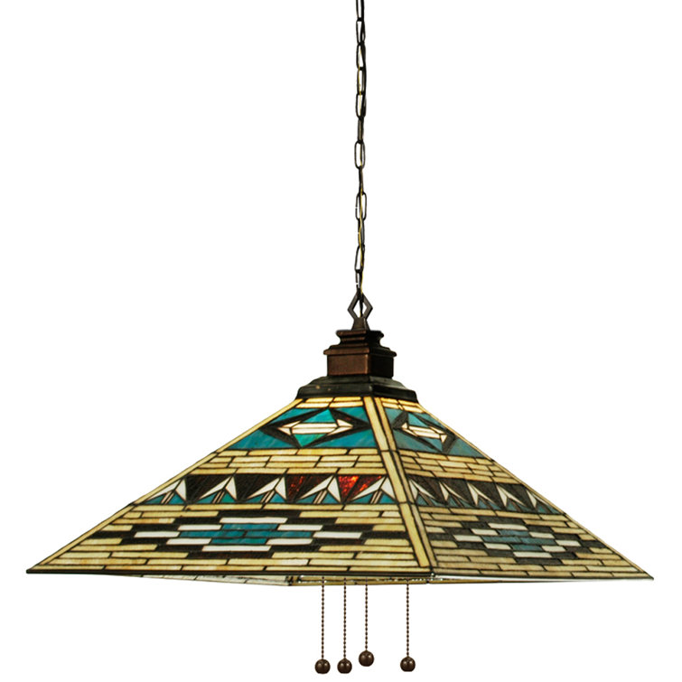 Valencia Mission 17" Square Pendant in Mahogany Bronze and Stained Glass