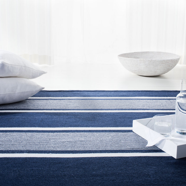Navy Stripe Handmade Synthetic 4' x 6' Rectangular Area Rug