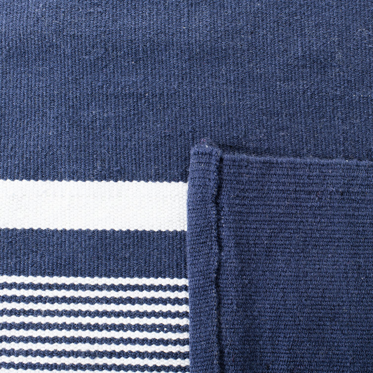 Navy Stripe Handmade Synthetic 4' x 6' Rectangular Area Rug
