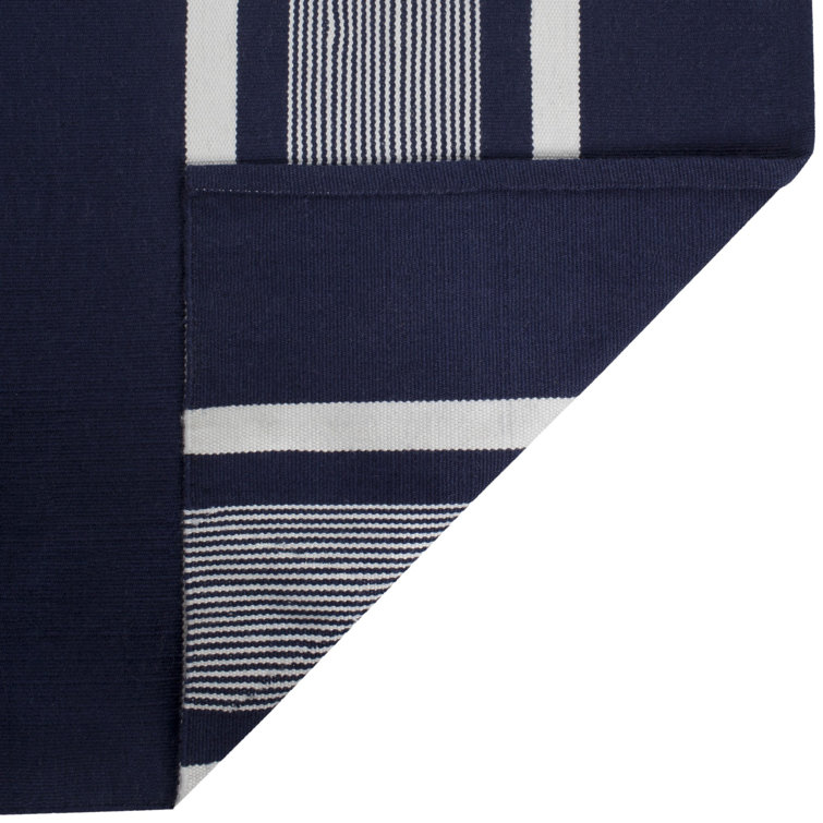 Navy Stripe Handmade Synthetic 4' x 6' Rectangular Area Rug