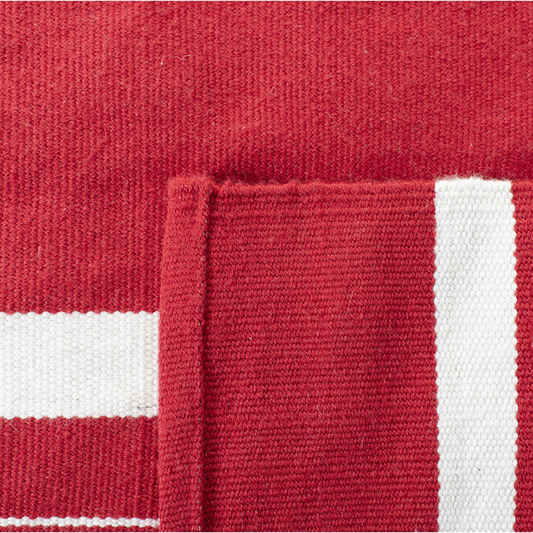 Red Stripe Synthetic 4' x 6' Handmade Flat Woven Rug