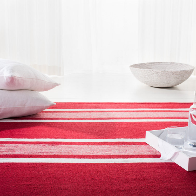 Red Stripe Synthetic 4' x 6' Handmade Flat Woven Rug