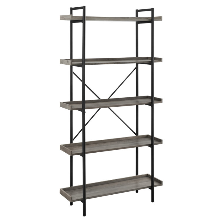 Urban Gray Wash 68" Industrial Metal 5-Shelf Bookcase