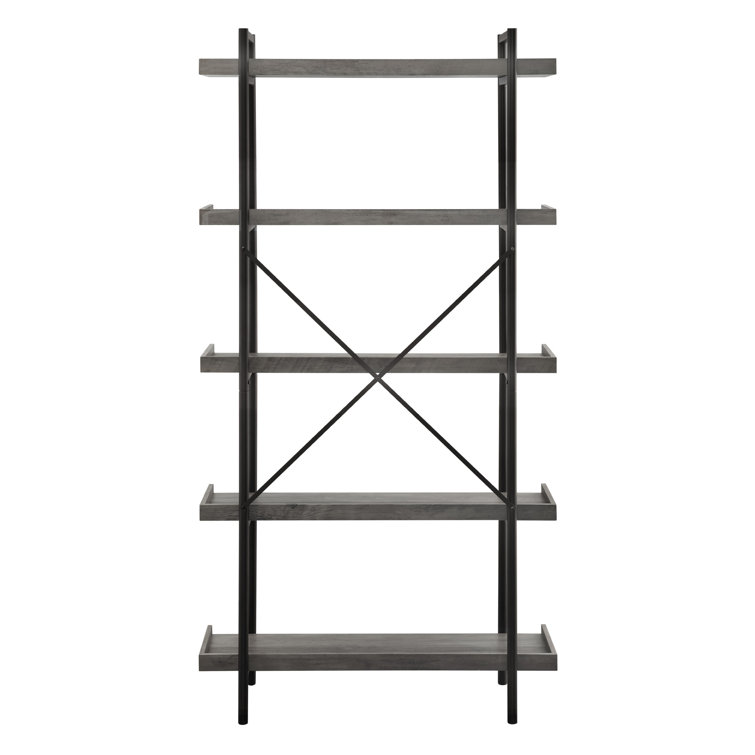 Urban Gray Wash 68" Industrial Metal 5-Shelf Bookcase