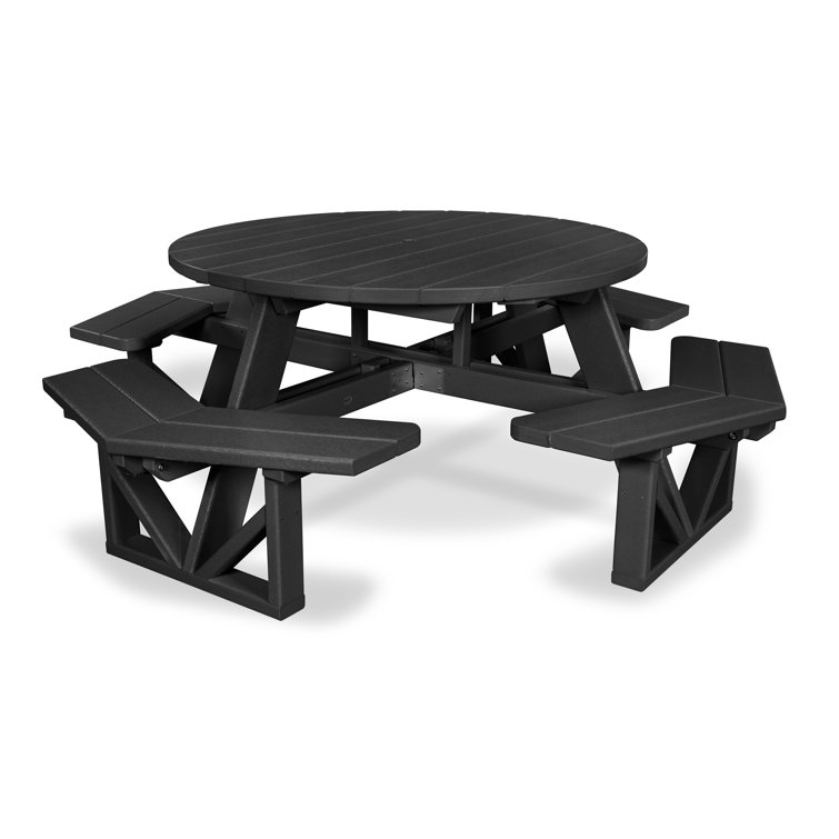 Black Polywood 89" Octagon Picnic Table with Benches
