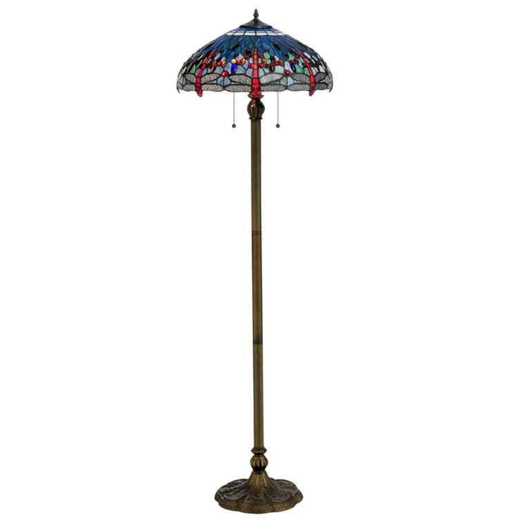 Scarlet Dragonfly Stained Glass 60" Bronze Floor Lamp