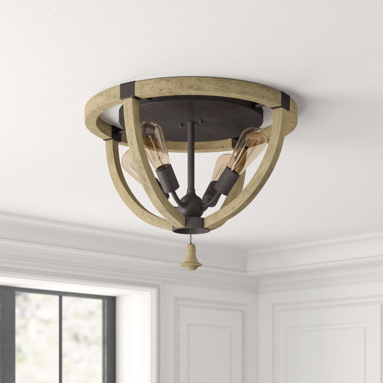 Rustic Weathered Ash and Iron 4-Light Globe Flush Mount