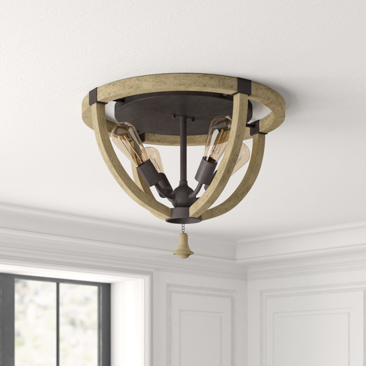 Rustic Weathered Ash and Iron 4-Light Globe Flush Mount