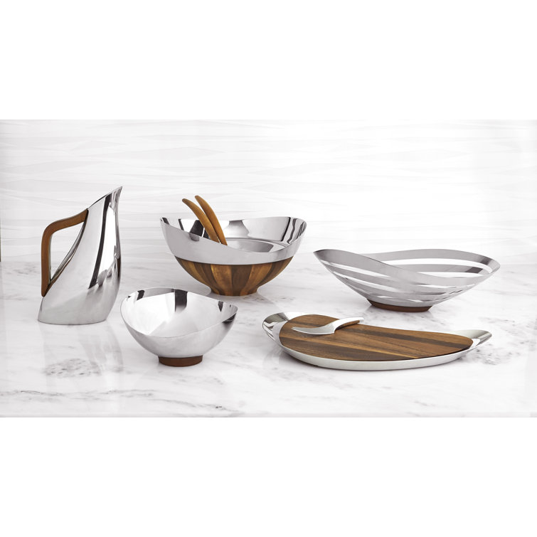 Stainless Steel and Acacia Wood Bread and Fruit Bowl