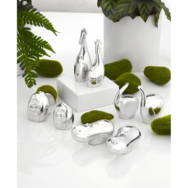 Silver Elephant Shaped Metal Salt and Pepper Shakers