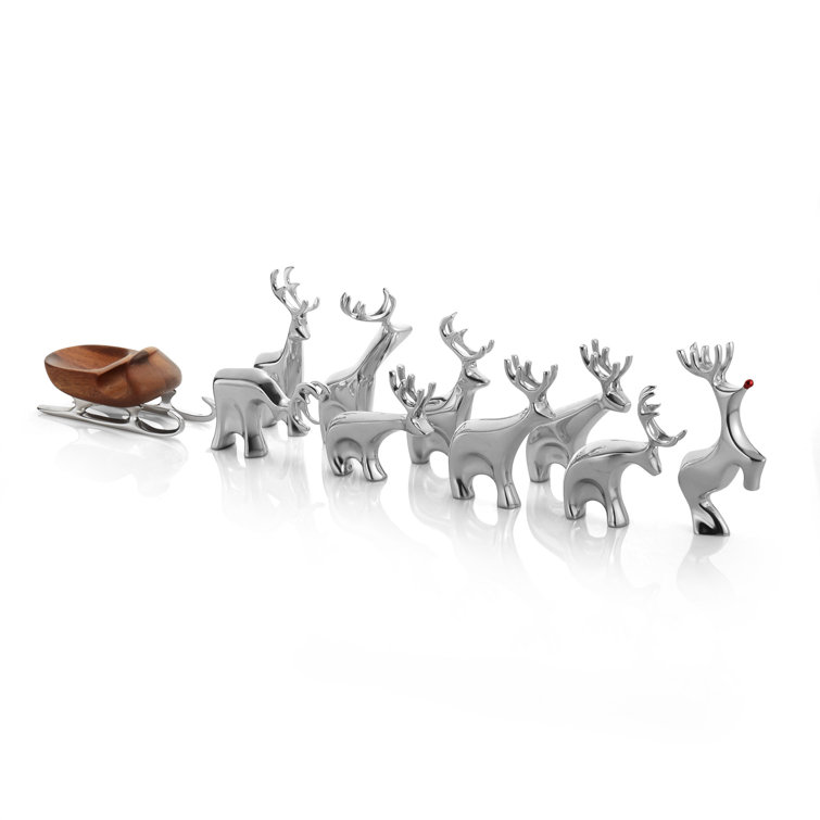 Polished Silver Metal Alloy Red-Nosed Reindeer Figurine