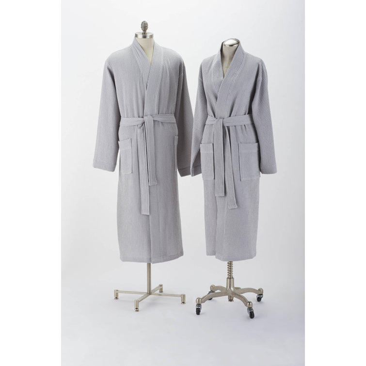Fog Gray Organic Cotton Waffle Spa Robe, Small/Medium
