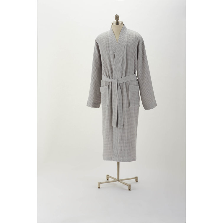 Fog Gray Organic Cotton Waffle Spa Robe, Small/Medium