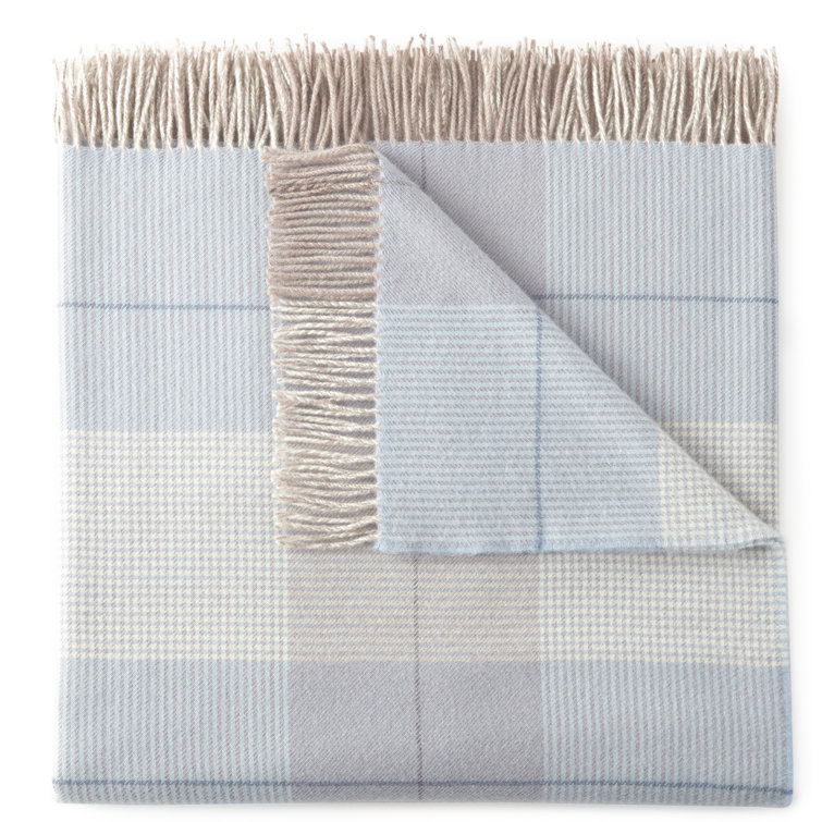 Luxurious Merino Wool Fringed Throw Blanket in Blue