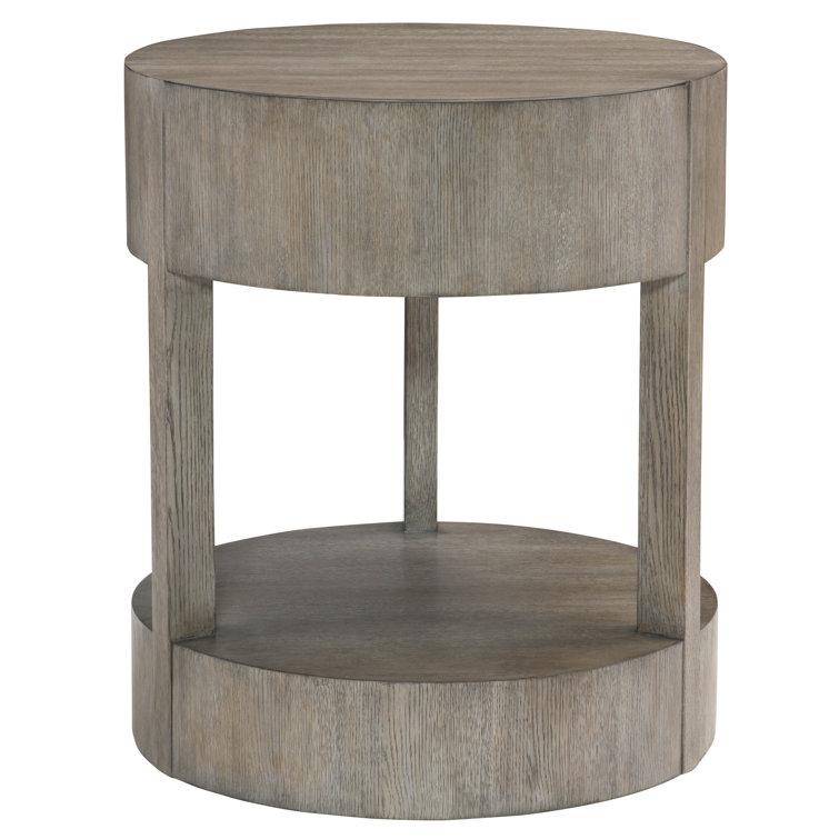Gray Oak 1-Drawer Round Nightstand