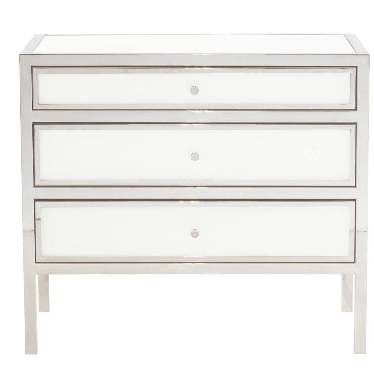 Blanca Transitional 3-Drawer Silver & White Metal Nightstand