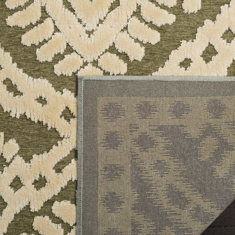 Hand-Tufted Dill Green and Beige Wool Rectangular Rug