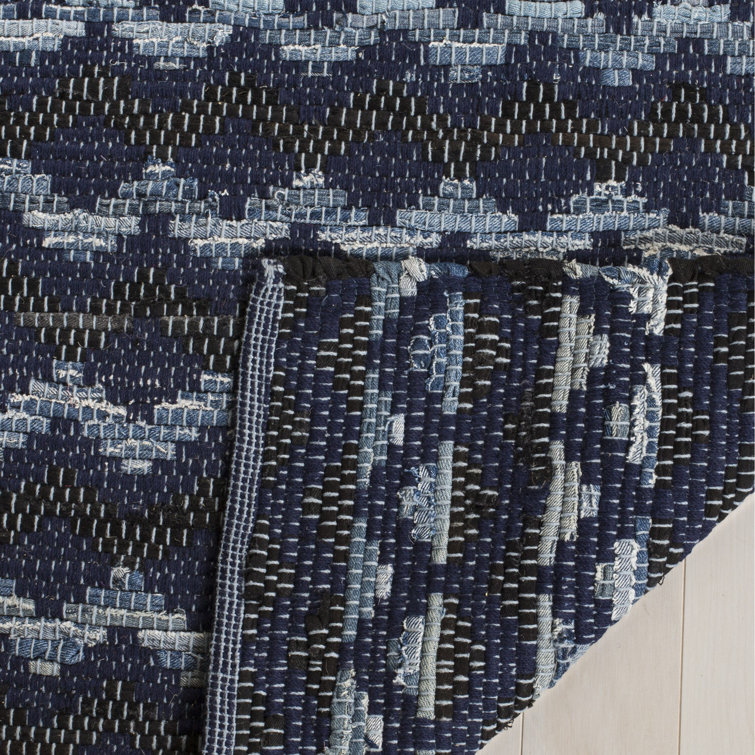 Montauk 6' x 6' Black and Navy Wool Cotton Square Rug