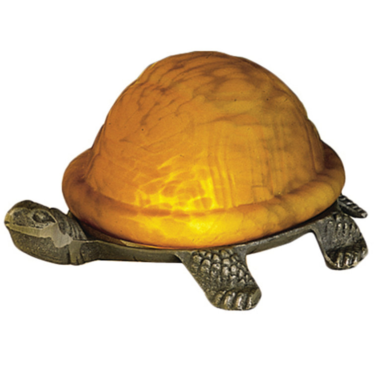 Amber Stained Glass Turtle Accent Lamp with Bronze Base