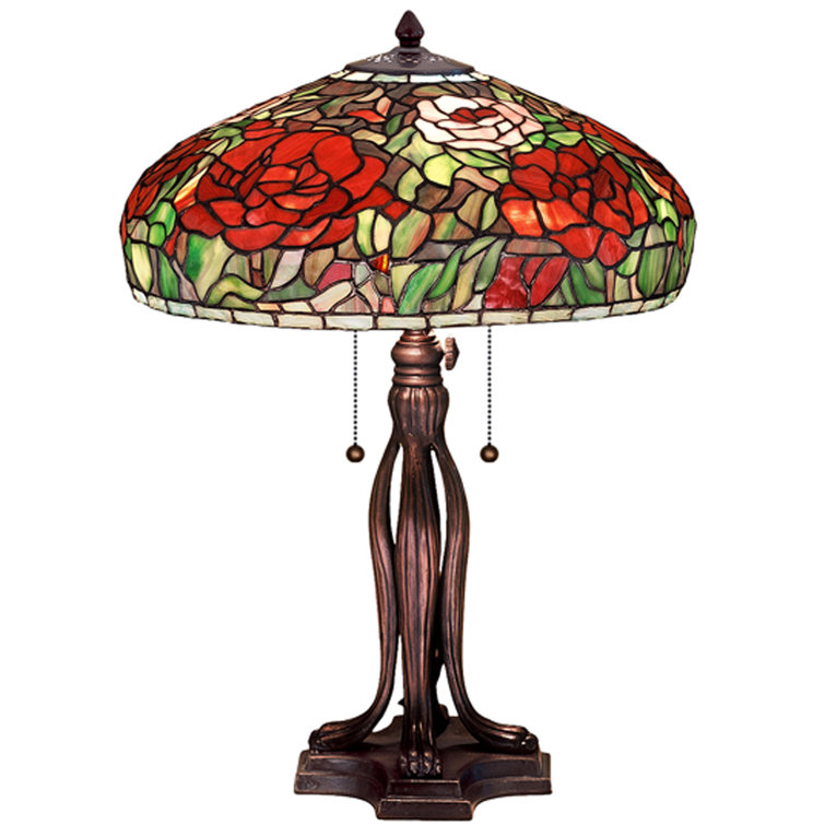 23.5" Multicolor Stained Glass Table Lamp with Bronze Base