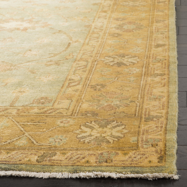 Light Blue and Gold Hand-Knotted Wool 9' x 12' Rug