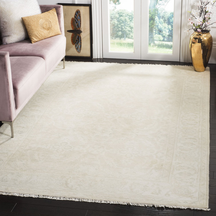 Hand-Knotted Ivory Wool Oushak 6' x 9' Rectangular Area Rug