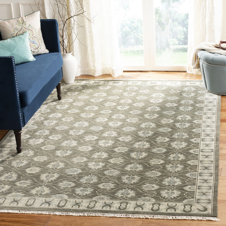 Hand-Knotted Gray Floral Wool 6' x 9' Area Rug