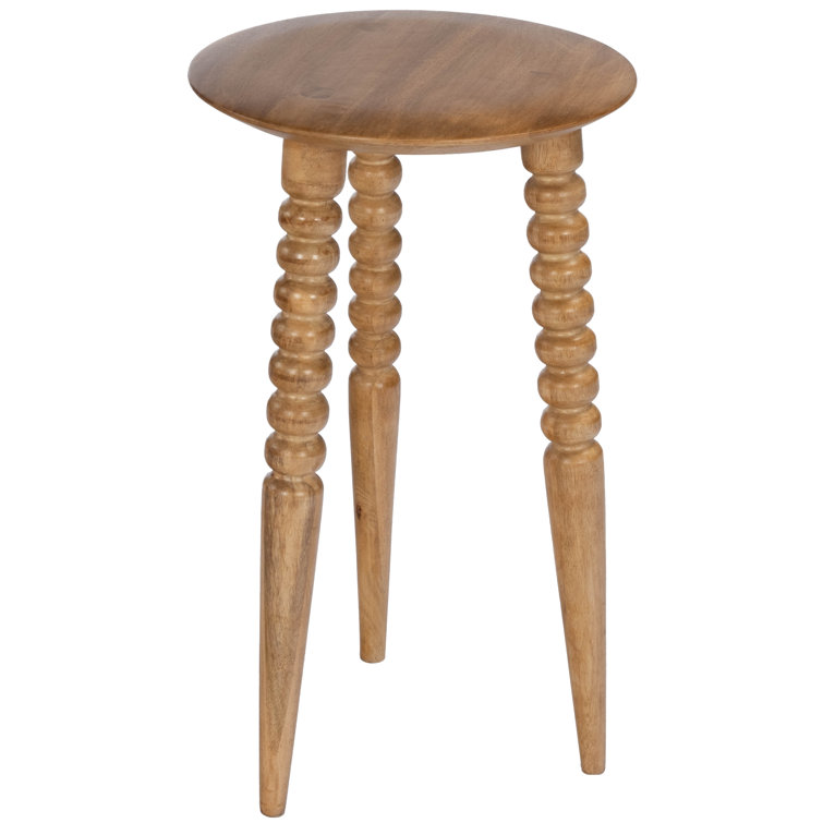Warm Natural Wood Round Accent Table with Sculpted Legs
