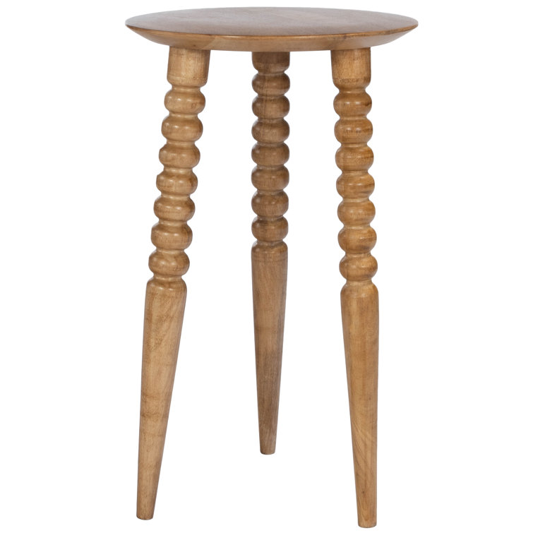 Warm Natural Wood Round Accent Table with Sculpted Legs