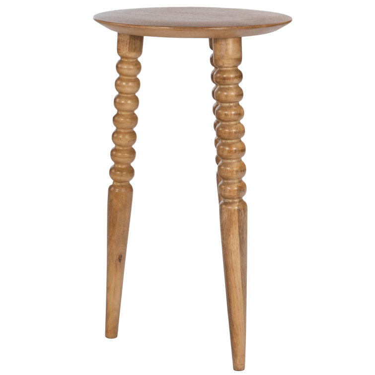Warm Natural Wood Round Accent Table with Sculpted Legs