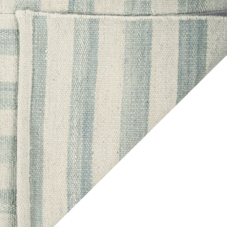 Sky Blue and White Wool Stripe 6' x 9' Area Rug