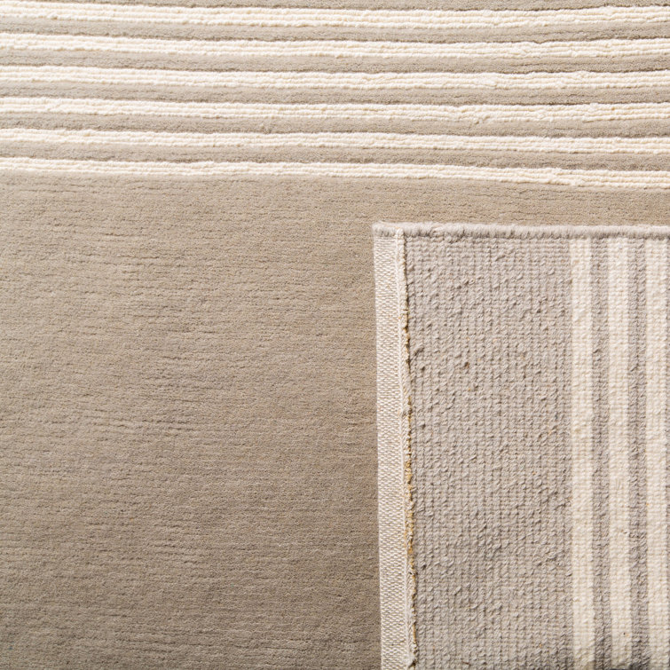 Loomed Stripes Cream & Taupe Hand-Knotted Wool Rug 4' x 6'