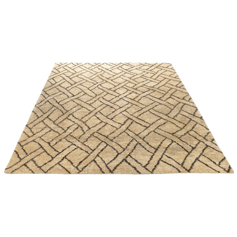 Fairfield Hand-Knotted Black/Brown Wool-Cotton Blend 9' x 12' Rug