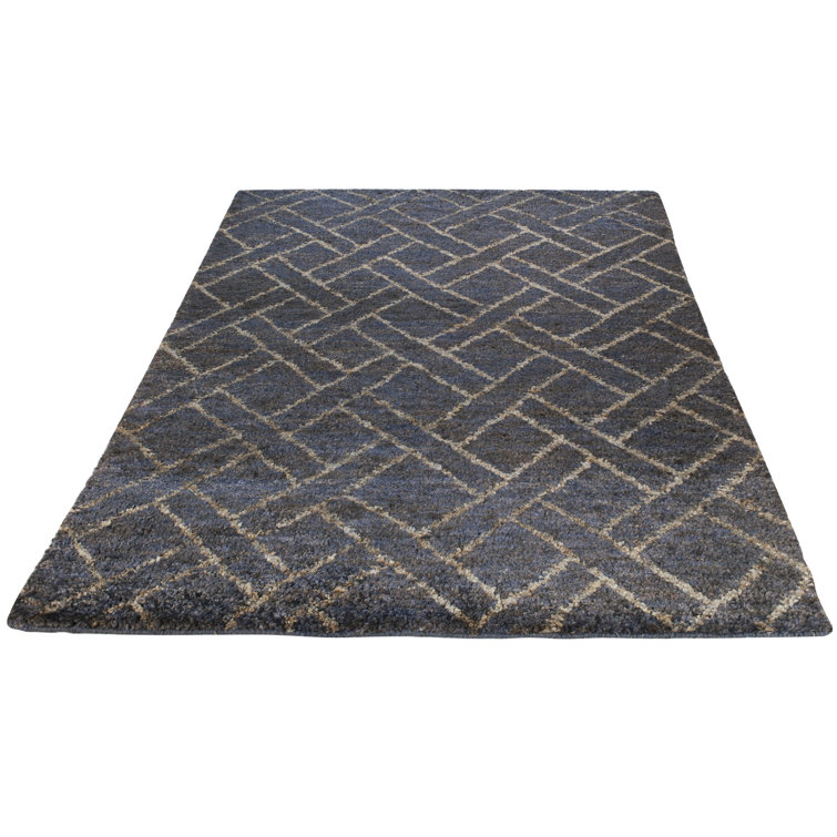 Indigo Denim Hand-Knotted Wool Area Rug, 2' x 3'