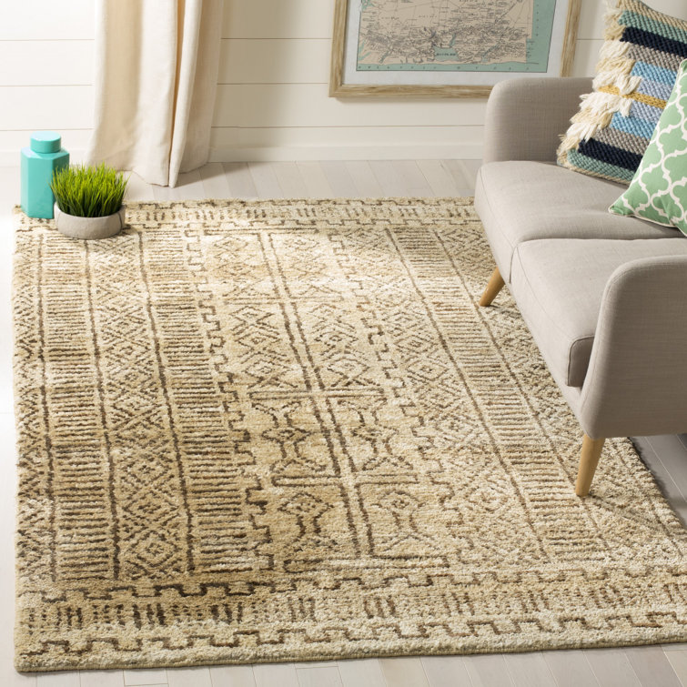Cream and Chocolate Hand-Knotted Wool Area Rug