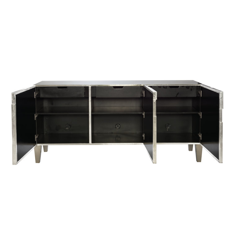 Black Teak and Nickel Transitional Entertainment Console with Cabinet