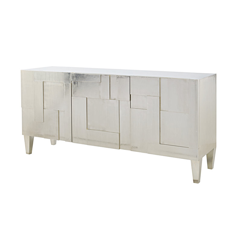 Black Teak and Nickel Transitional Entertainment Console with Cabinet